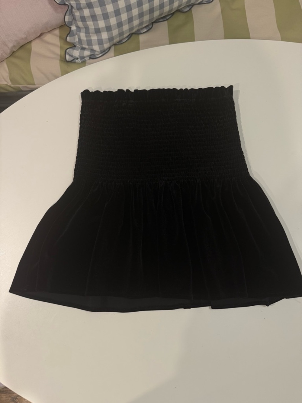 Zara Ruched Black Velvet Mini Skirt